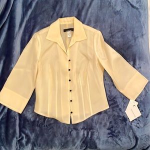 100% Silk NWT Jones NY Dressy Blouse sz 10 Holiday Sheer Tea Color PRETTY!!